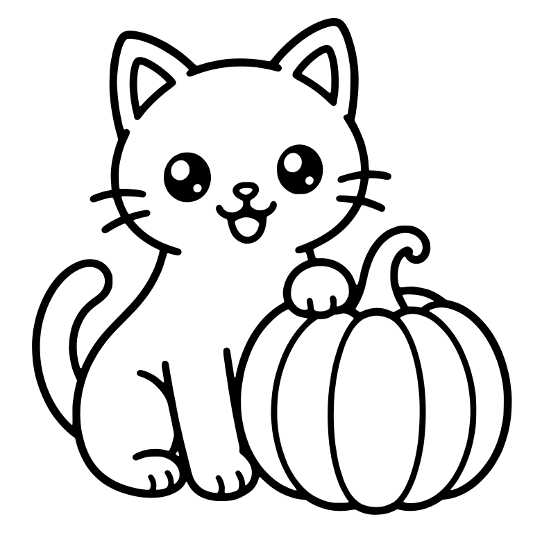 Sitting Cat with Paw on Plain Ribbed Pumpkin — free animal SVG cut file