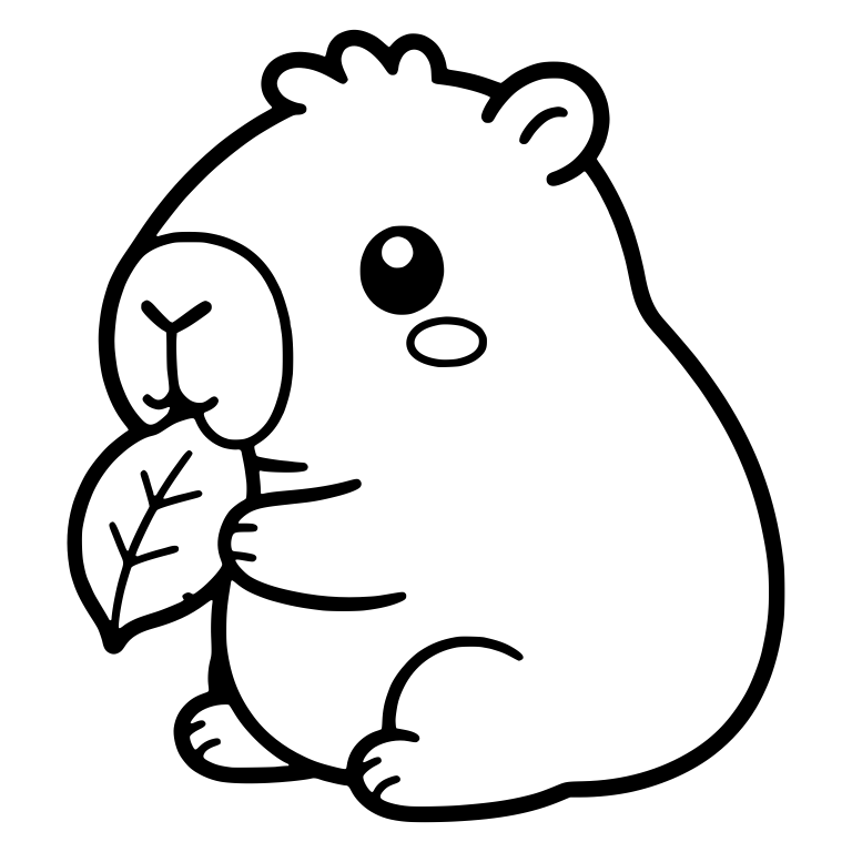 Chubby Baby Capybara Sitting and Nibbling a Leaf — free animal SVG cut file