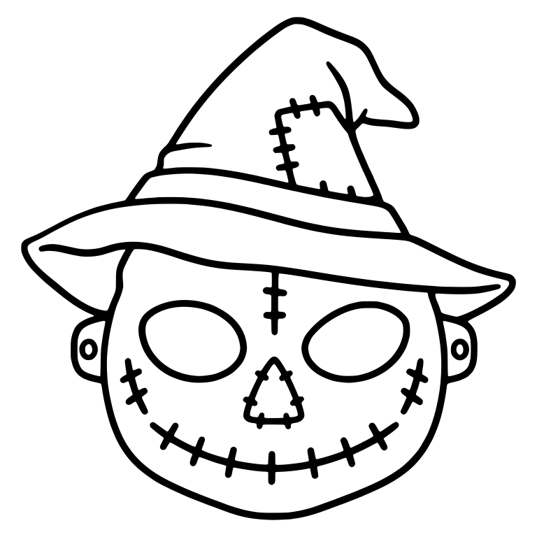 Stitched Scarecrow Mask With Patched Witch Hat — free characters SVG cut file