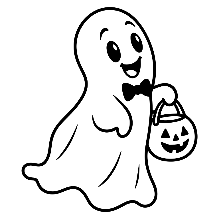 Ghost in Bow Tie Carrying Pumpkin Bucket — free fantasy-creature SVG cut file