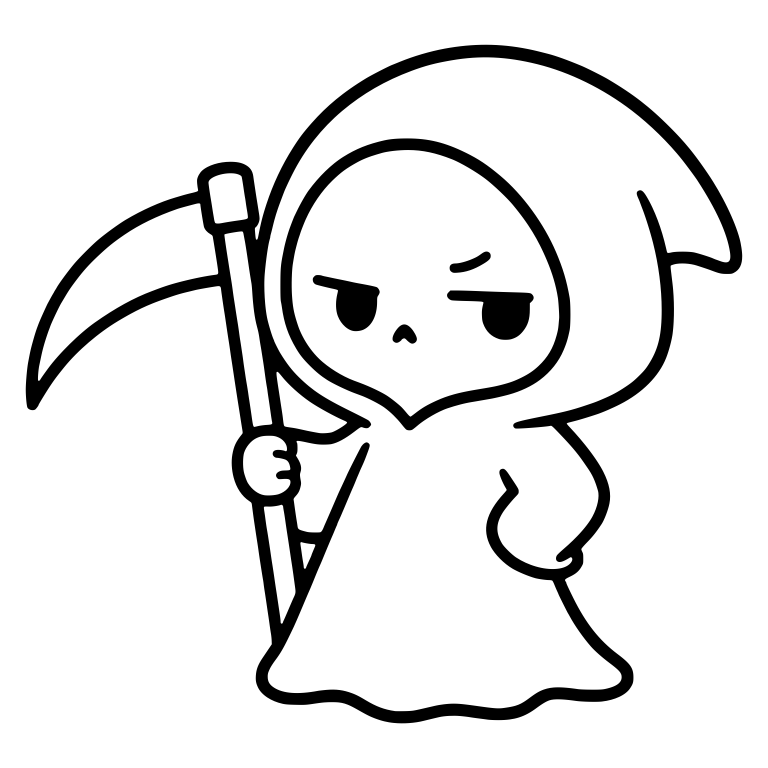 Annoyed Grim Reaper With Raised Eyebrow and Scythe — free characters SVG cut file