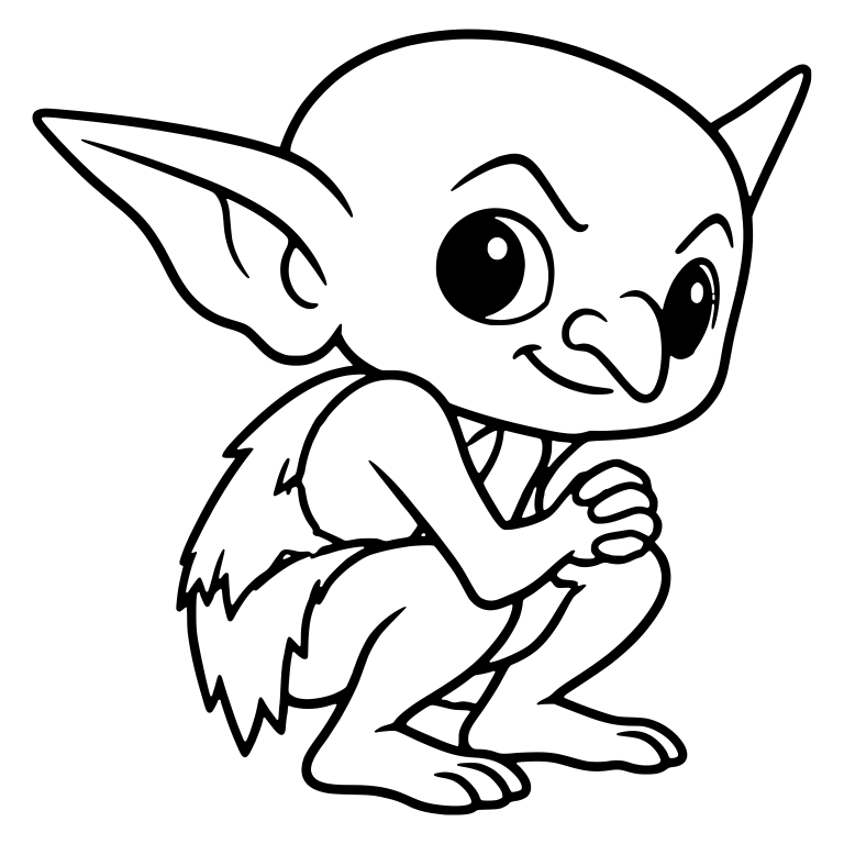 Goblin Crouching Sideways With Fur Tufts and Sly Smile — free fantasy-creature SVG cut file