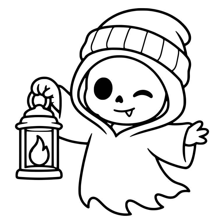 Winking Fanged Reaper Carrying a Flame Lantern — free characters SVG cut file