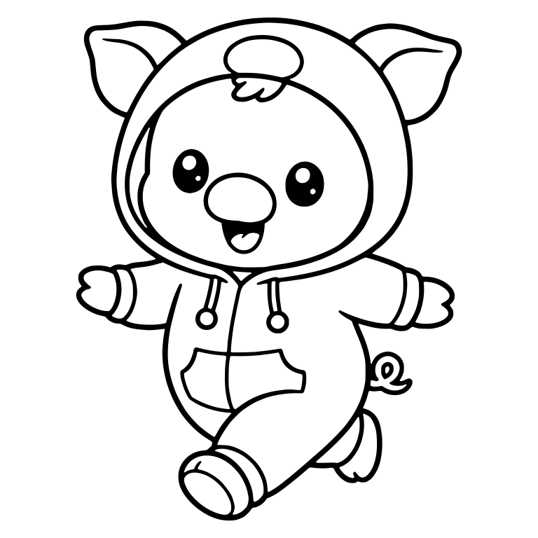 Running Piglet in Hooded Onesie With Drawstrings — free animal SVG cut file