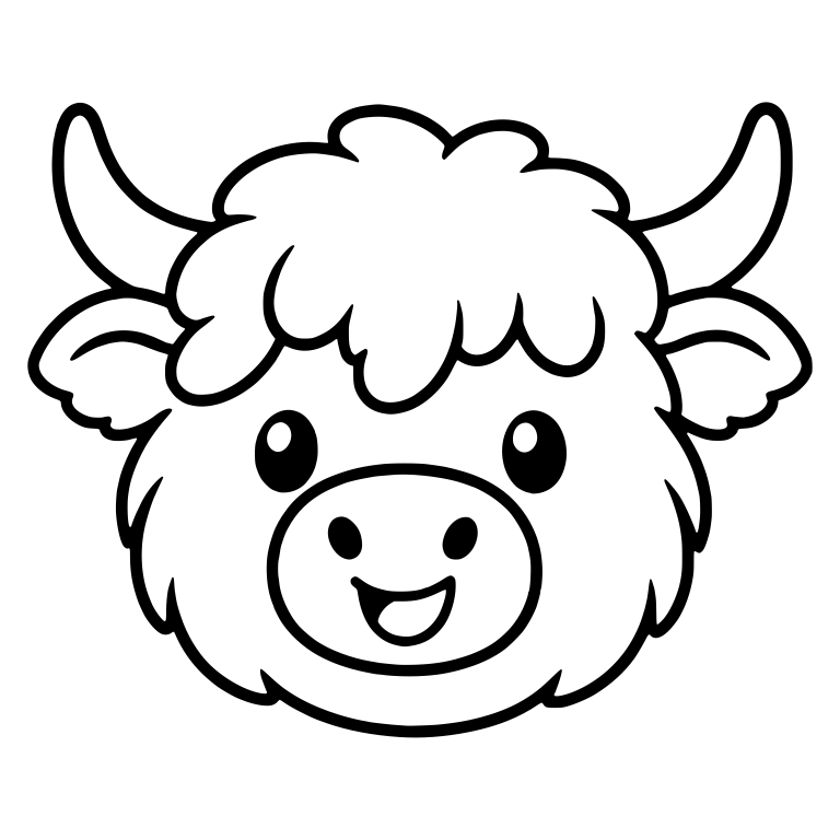 Highland Cow Face with Curly Bangs and Open Smile — free animal SVG cut file