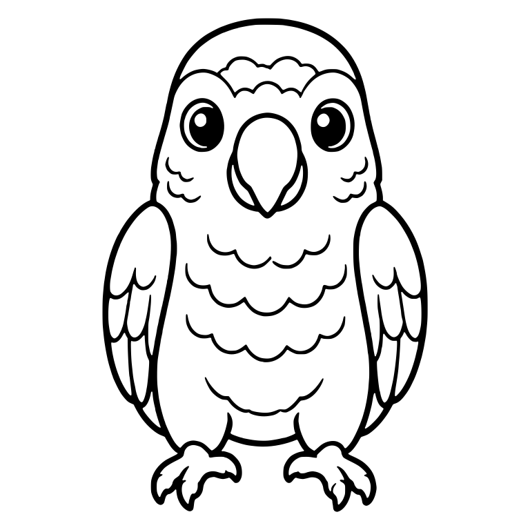 Front-Facing Kawaii Parrot with Scalloped Chest Feathers — free animal SVG cut file