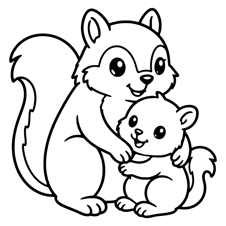 Mother Squirrel Cuddling Baby Squirrel In A Close Hug — free animal SVG cut file