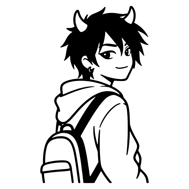 Smirking Emo Boy with Devil Horns and Backpack — free characters SVG cut file