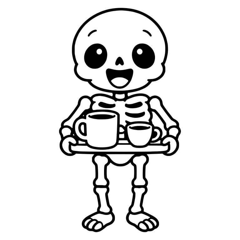 Standing Skeleton Holding a Mug and Cup on a Tray — free skeleton SVG cut file