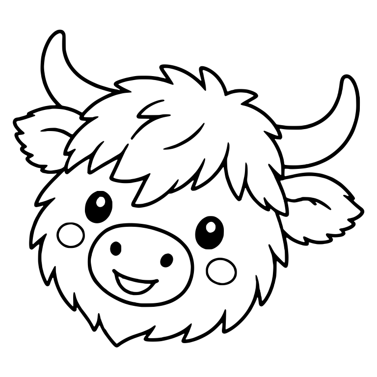 Tilted Highland Cow Face With Blush and Wide Smile — free animal SVG cut file