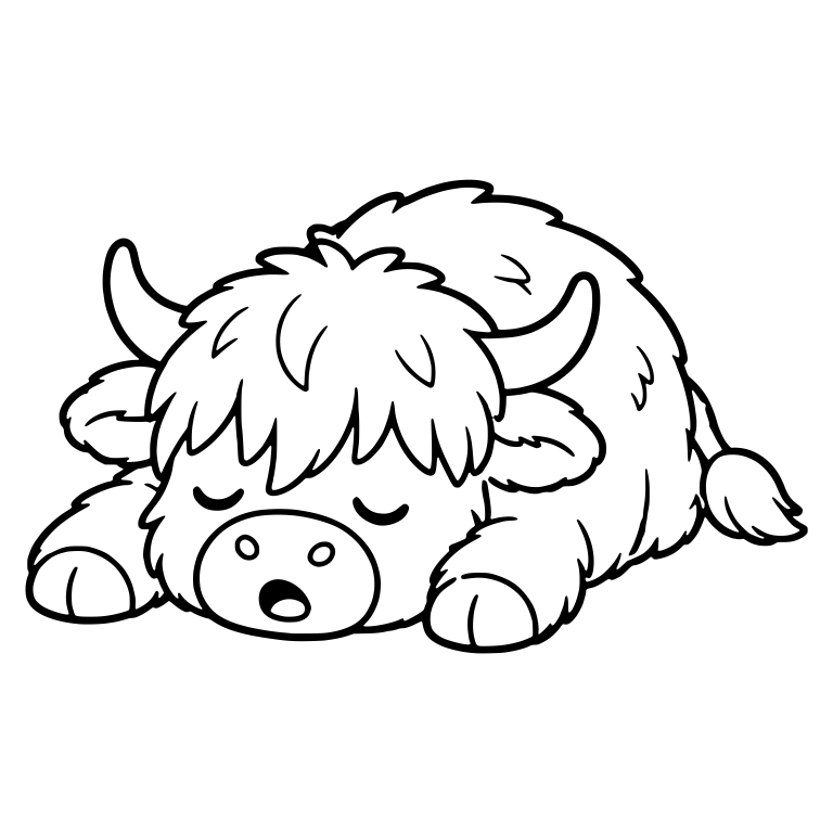 Snoring Highland Cow Lying Flat With Paws Forward — free animal SVG cut file