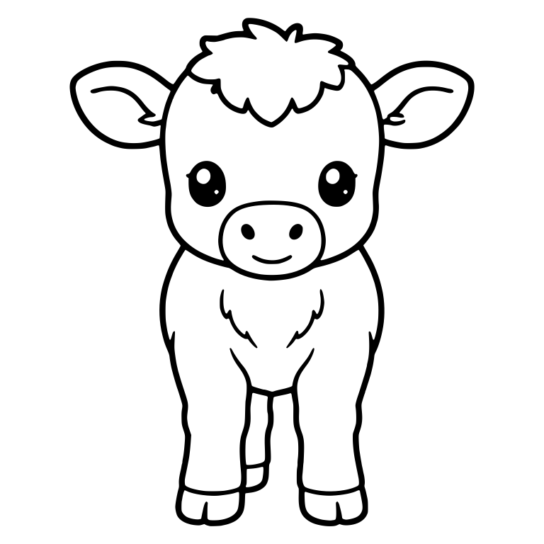 Front-Facing Calf Standing With Fluffy Chest — free animal SVG cut file