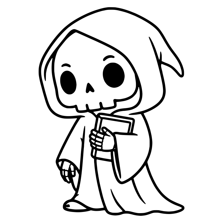 Chibi Grim Reaper Hugging a Closed Book — free characters SVG cut file