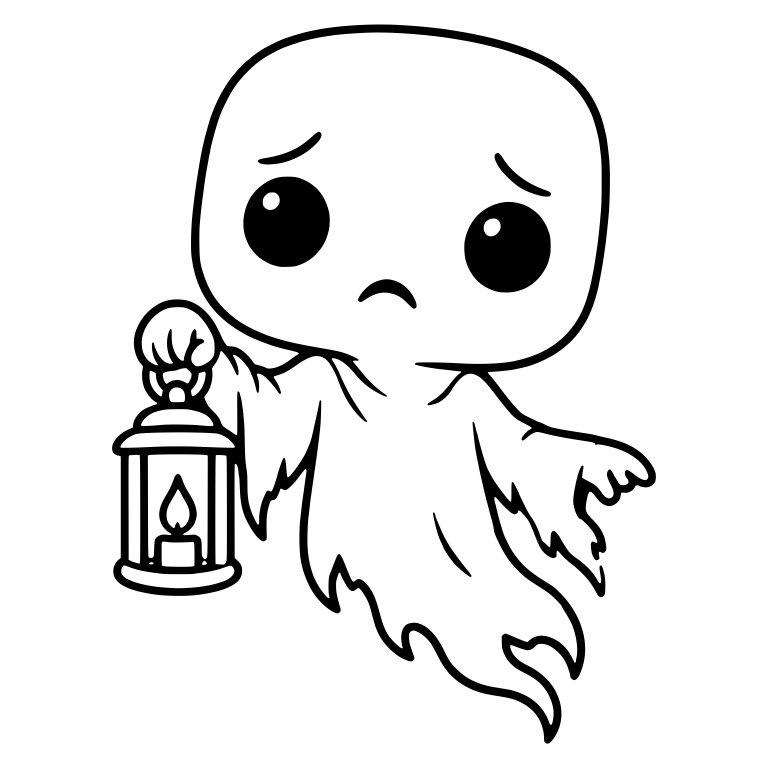 Sad Ghost Holding a Lit Candle Lantern — free fantasy-creature SVG cut file