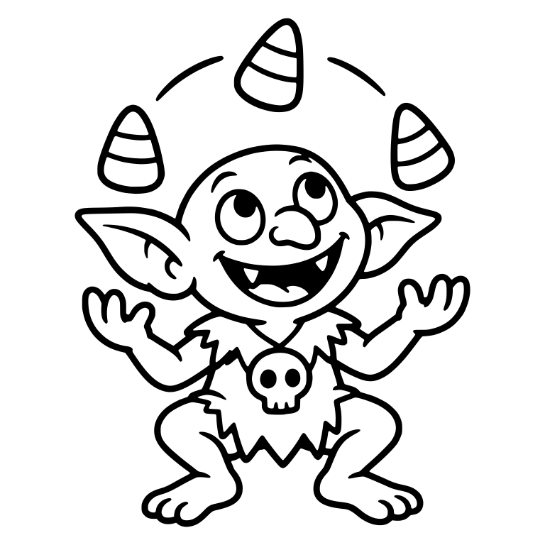 Goblin with Skull Necklace Juggling Candy Corn — free fantasy-creature SVG cut file