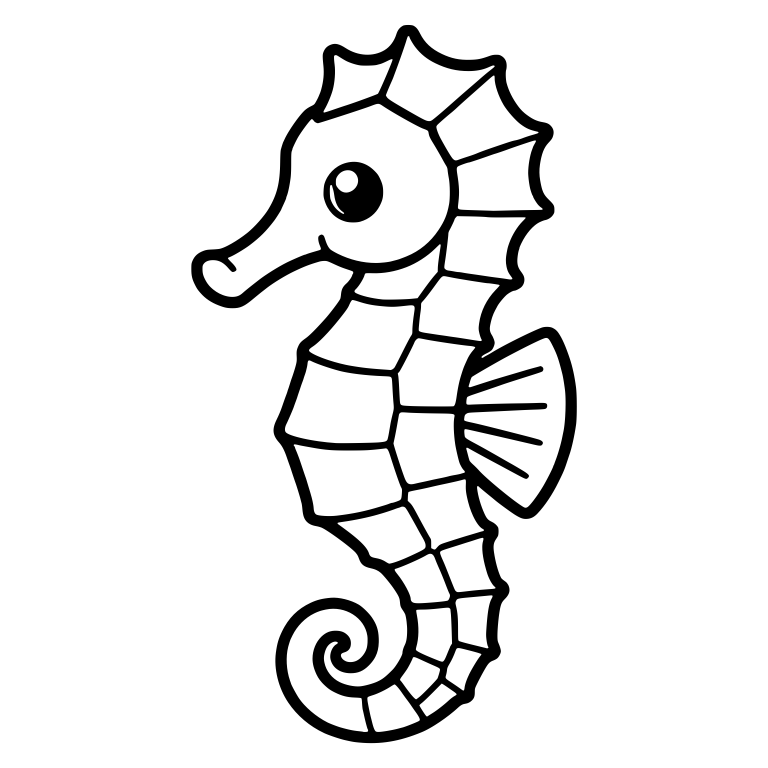 Kawaii Seahorse with Plated Segments and Spiked Crest — free animal SVG cut file