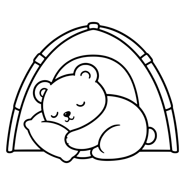 Sleeping Bear Hugging Pillow in Dome Tent — free animal SVG cut file