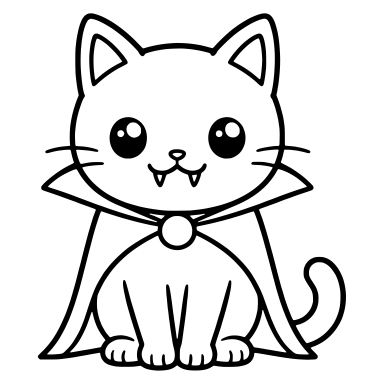Sitting Vampire Cat With Wide Cape and Round Brooch — free animal SVG cut file