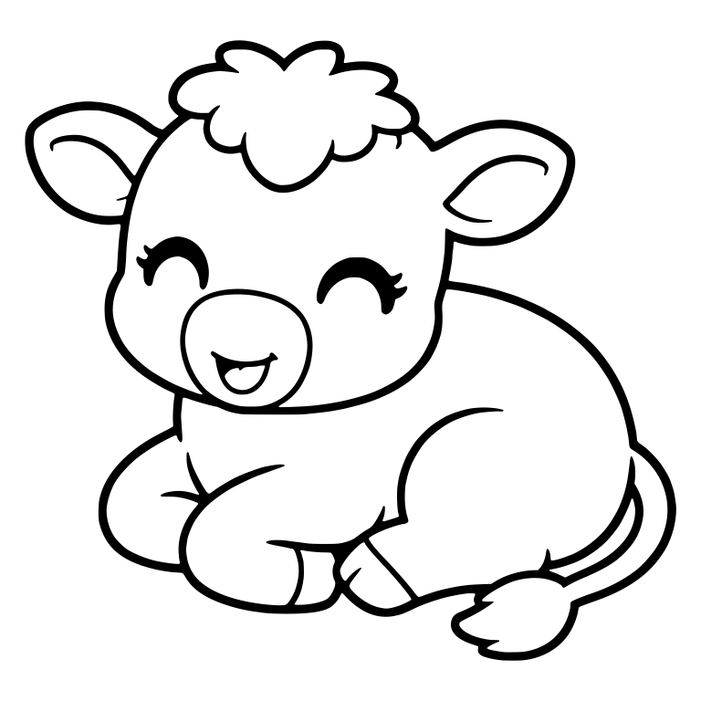 Lying Calf With Closed Happy Eyes and Open Smile — free animal SVG cut file