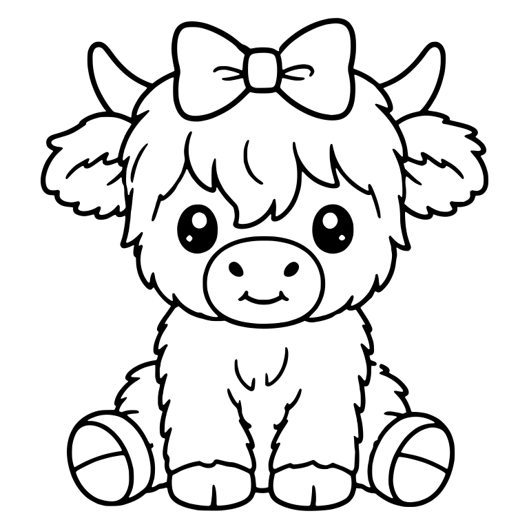 Sitting Highland Calf with Big Bow on Head — free animal SVG cut file
