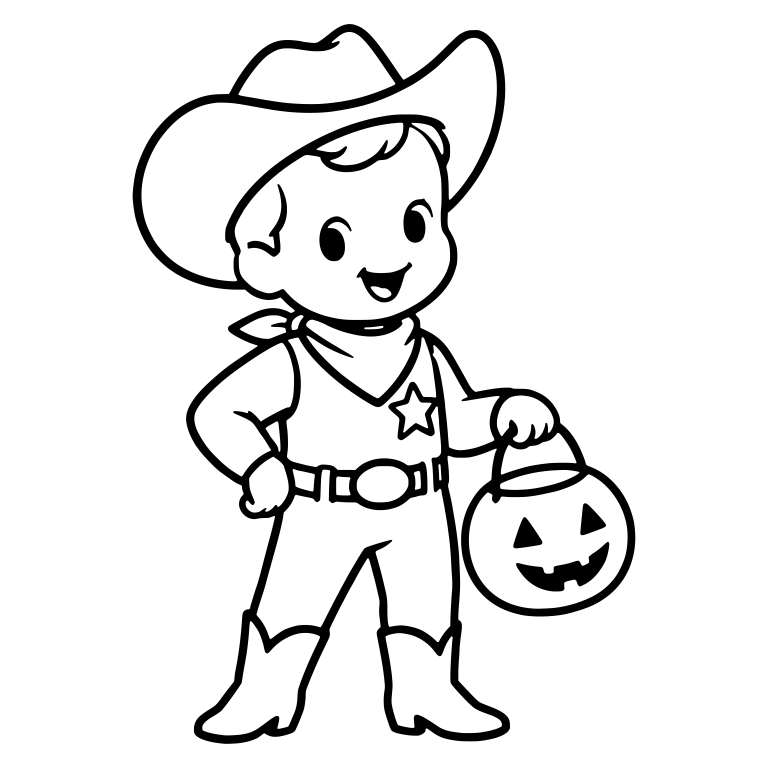 Cowboy Kid With Hand on Hip and Pumpkin Candy Bucket — free characters SVG cut file