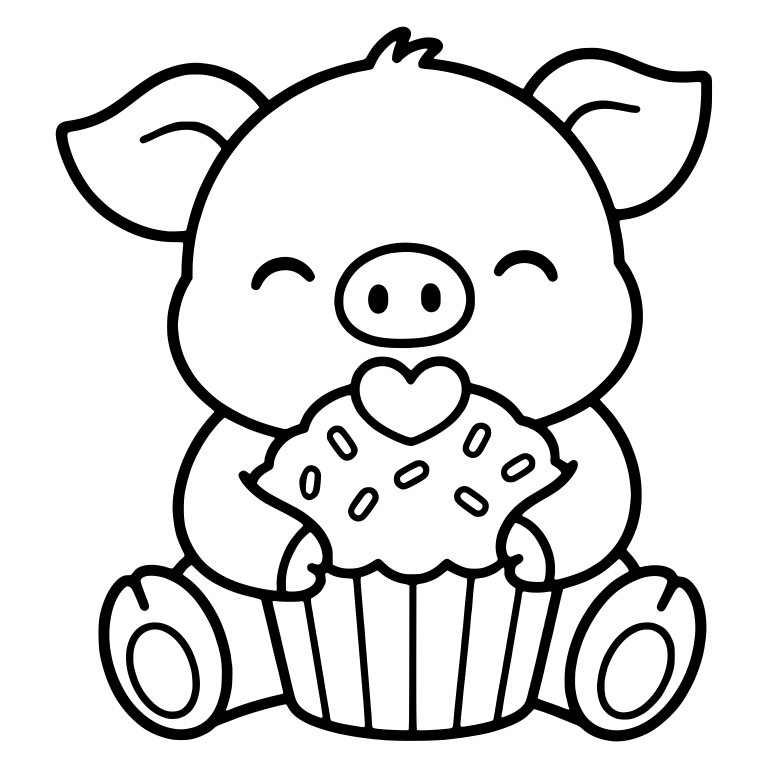 Sitting Piglet Hugging Heart-Topped Cupcake — free animal SVG cut file