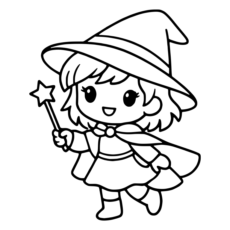 Little Witch with Star Wand, Cape and Short Hair — free characters SVG cut file