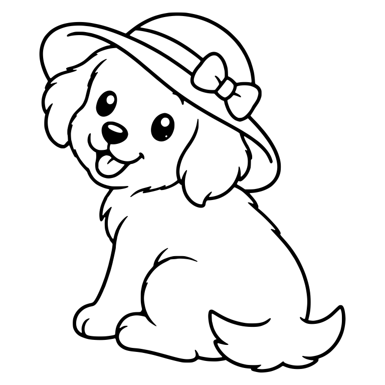 Puppy Looking Back in Sun Hat With Bow — free animal SVG cut file