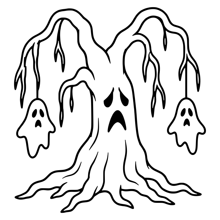Sad Weeping Tree with Two Hanging Ghosts — free floral SVG cut file