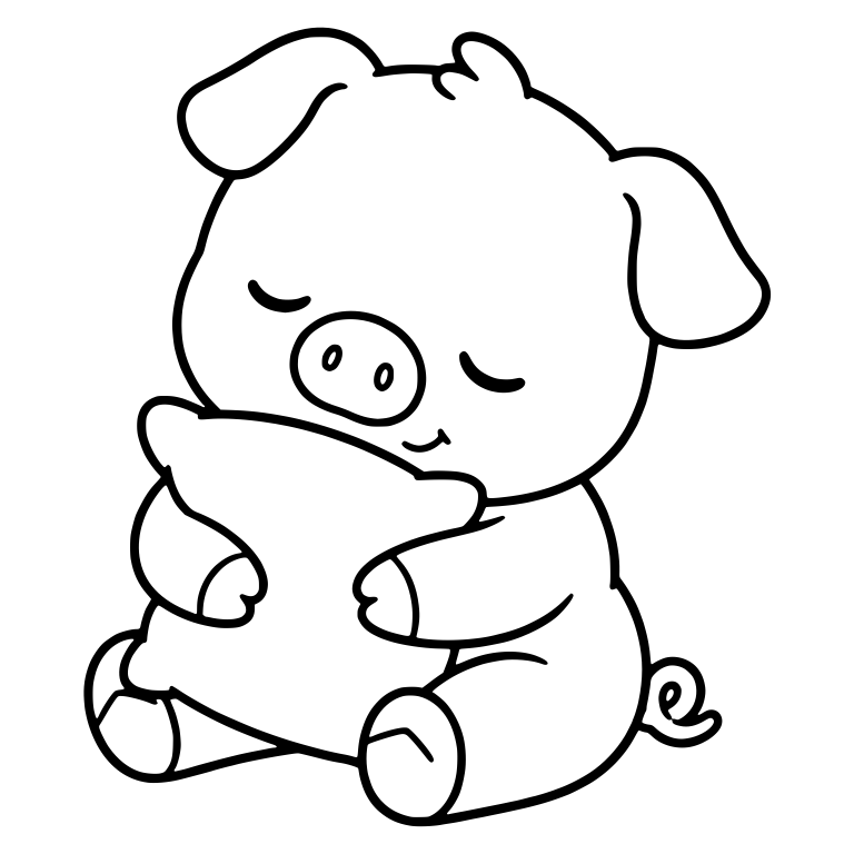 Sleepy Piglet Hugging a Pillow — free animal SVG cut file