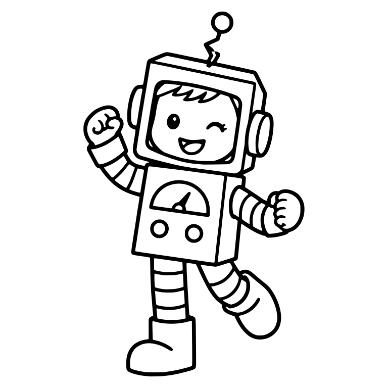 Winking Robot Costume Kid Dancing With Fists Up — free characters SVG cut file