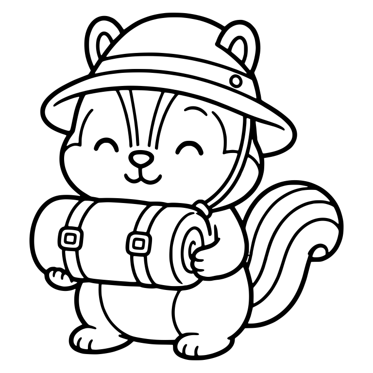 Chipmunk in Bucket Hat Hugging Rolled Sleeping Bag — free animal SVG cut file