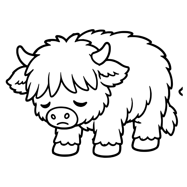 Drowsy Highland Calf Standing With Head Down — free animal SVG cut file