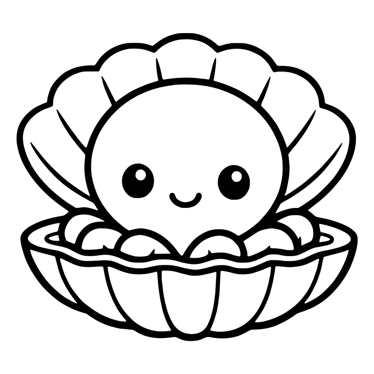 Kawaii Octopus Peeking Out of an Open Clam Shell — free animal SVG cut file