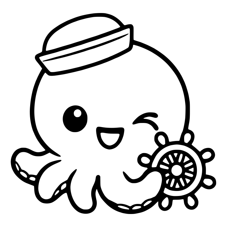 Winking Sailor Octopus Holding a Ship Wheel — free animal SVG cut file
