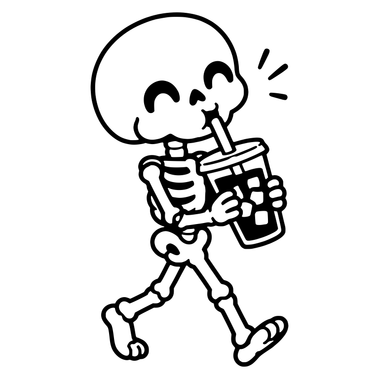 Kawaii Skeleton Walking With Iced Cold Brew and Straw — free skeleton SVG cut file