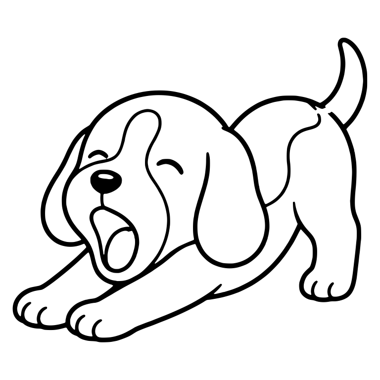 Stretching Beagle Puppy Yawning in Play Bow — free animal SVG cut file
