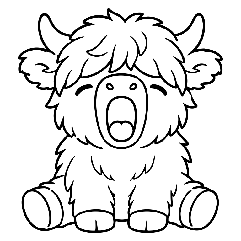 Sitting Highland Cow Yawning With Eyes Closed — free animal SVG cut file