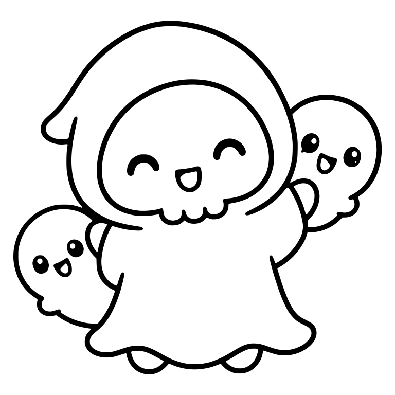 Laughing Grim Reaper Cheering With Two Little Ghosts — free characters SVG cut file