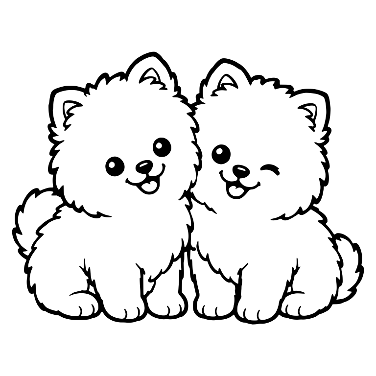 Two Sitting Pomeranians With One Winking — free animal SVG cut file