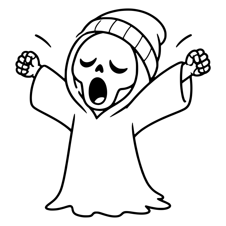 Yawning Beanie Reaper Stretching With Fists Raised — free characters SVG cut file