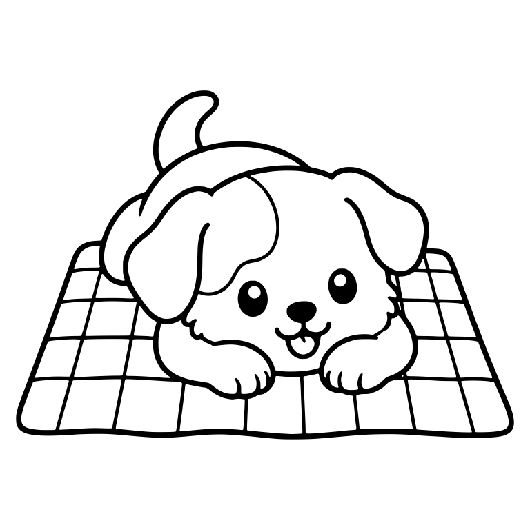 Lying Puppy Resting on Checkered Picnic Blanket — free animal SVG cut file