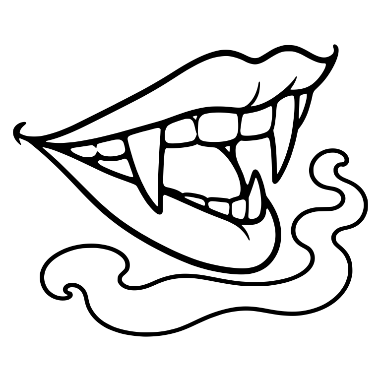 Angled Vampire Mouth with Fangs and Wispy Mist — free fantasy-creature SVG cut file