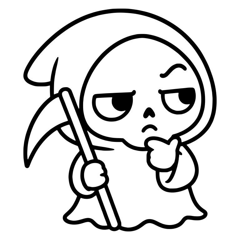 Judging Grim Reaper Holding Scythe, Hand on Chin — free characters SVG cut file