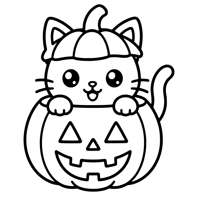 Open-Mouthed Cat in Pumpkin Cap Inside Jack-O-Lantern — free animal SVG cut file