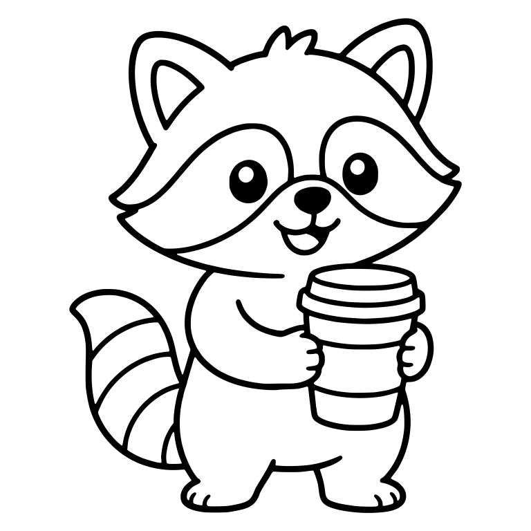 Standing Raccoon Holding a Takeaway Coffee Cup — free animal SVG cut file