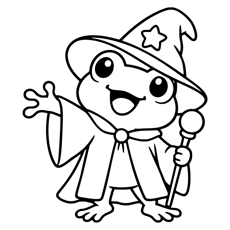 Happy Frog Wizard Waving With Orb Staff — free animal SVG cut file