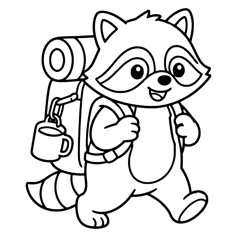 Hiking Raccoon With Camping Backpack and Mug — free animal SVG cut file