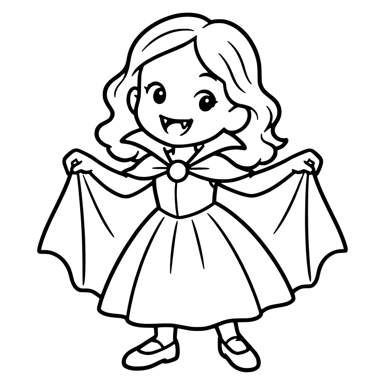 Girl Vampire in Dress Holding Out Wide Cape — free characters SVG cut file