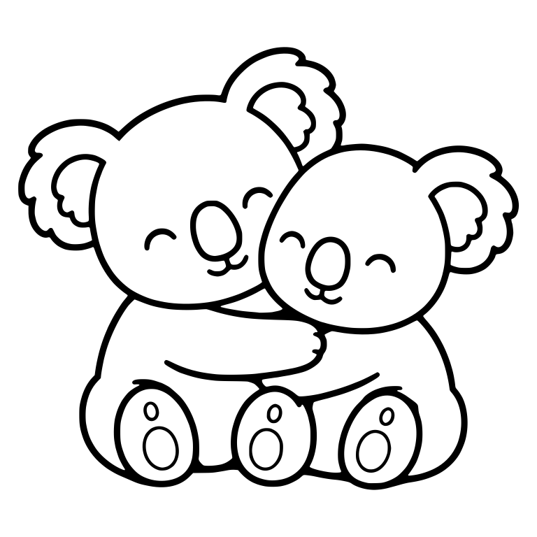 Two Koalas Sitting And Hugging With Closed Eyes — free animal SVG cut file